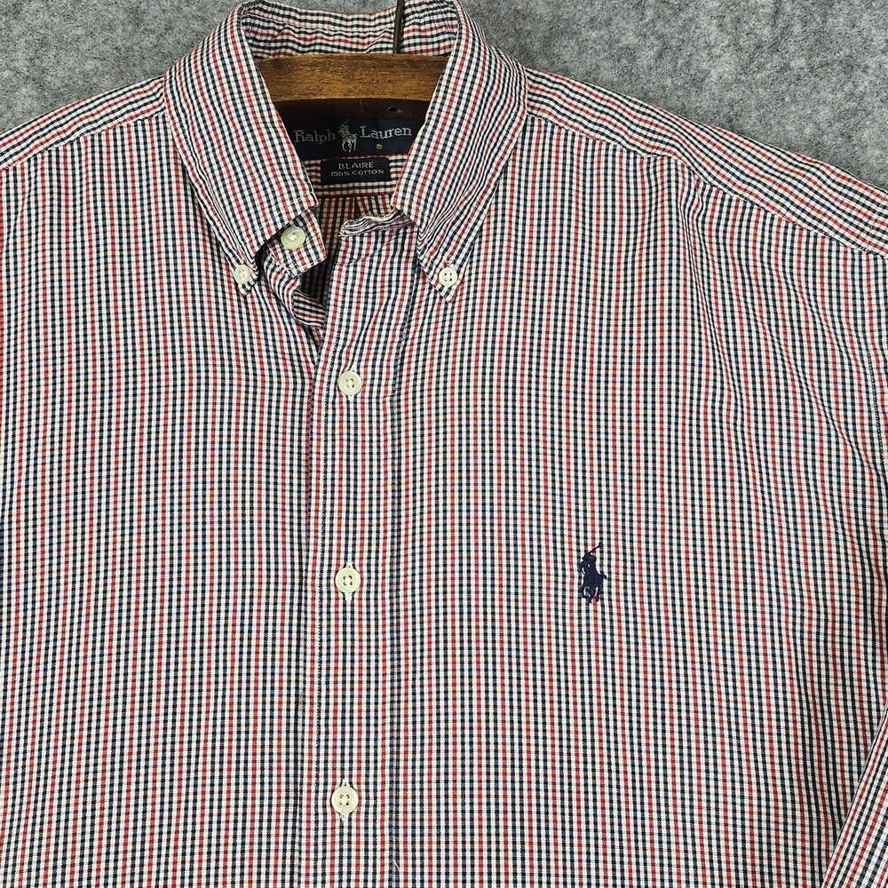 Ralph Lauren Shirt Mens Medium Red Blue Check Blaire Button Down Cotton‎